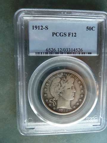 1912-S Barber Half Dollar, PCGS F-12 Cover