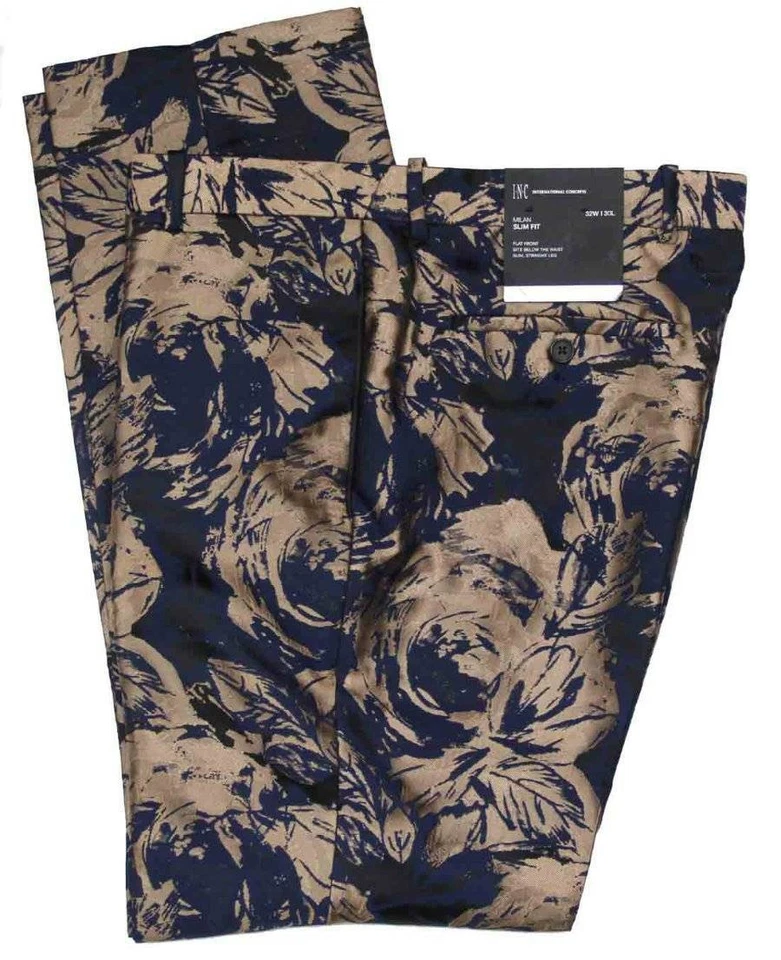 Pantalones de Fiesta Inc International Concepts Azul Negro Dorado Calce Ajustado Talla 33 X 30 Foto 1 de 1