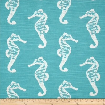 Premier Prints Sea Horse Coastal Blue Slub Fabric Cotton  2.25 yards x 54" wide - Image 1 of 4