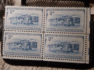 Block of 4  3 Cent BALTIMORE & OHIO Railroad 125th Yr. Stamp , 1950s  - Picture 1 of 8