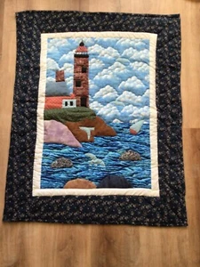 Hand Stitched Light House Patch Wall Hanging Quilt Hand Made 40”x 30” Mint - Picture 1 of 12