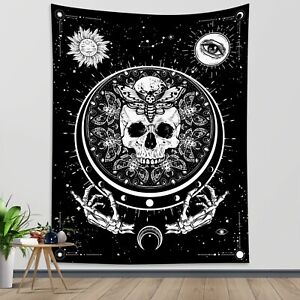 Death Moth Skull Tapestry Black White Boho Sun Wall Hanging Bedroom Living Room
