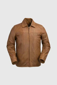 NEW Mens Whet Blu Genuine Leather Jacket Soft Regular Fit Whiskey Brown USA - Picture 1 of 3