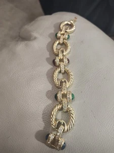 Joan Rivers Bracelet Cabochon Chunky Chain Link Mughal Glass Vintage - Picture 1 of 11