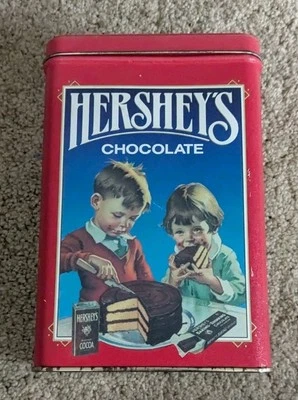 VINTAGE HERSHEY’S CHOCOLATE 1991 METAL EMPTY TIN RED 6x4x2.5 - Image 1 of 4