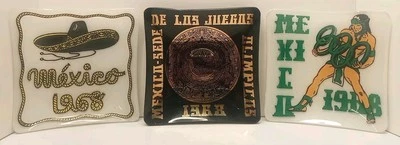 Lote de 3 bandejas/ceniceros de recuerdo de vidrio aztecas RARO Juegos Olímpicos México 1968 Foto 1 de 4