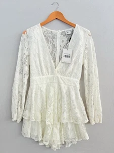 Hello Molly Like White Mini Dress Chiffon Lace Summer Cocktail NWT Size M 10 - Picture 1 of 5