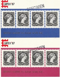 Canada CAPEX 87 Presentation Cards x2 QV Large Queens SPECIMEN Overprints 1987 - Picture 1 of 1