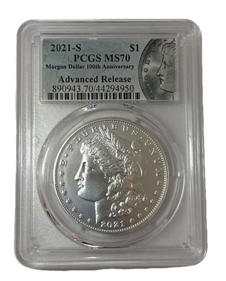 2021-S Morgan Dollar PCGS MS70 Advanced Release 100th Anniversary Sharp Gem coin - Image 1 of 4