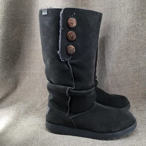 Skechers Boots Womens Size 10 Black Suede Faux Fur Tall Button Winter Australia - Picture 1 of 13