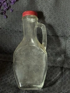 VTG  SYRUP  BOTTLE WITH RED TIN LID -8"  X  3.5" W - Picture 1 of 2