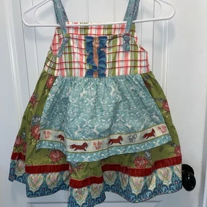Matilda Jane NEW Whimsical Floral Fox Cottage Apron Knot Dress Size 4 - Picture 1 of 9