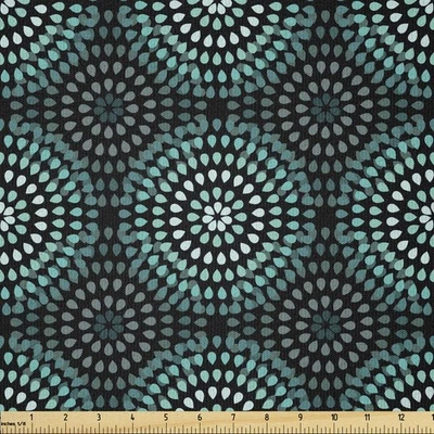 Tela Ikat por yarda, composición floral estilo retro con motivos punteados Na... Foto 1 de 3