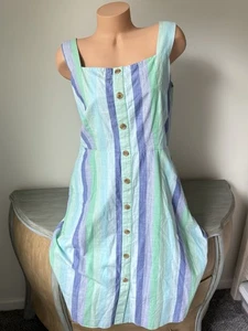 Vestido midi TALBOTS Beachcomber a rayas calce y acampanado algodón talla 14 sin mangas XL - Imagen 1 de 8