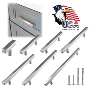 Brushed Nickel Modern Cabinet T Handles Pulls Kitchen Hardware Stainless Steel - Picture 1 of 18