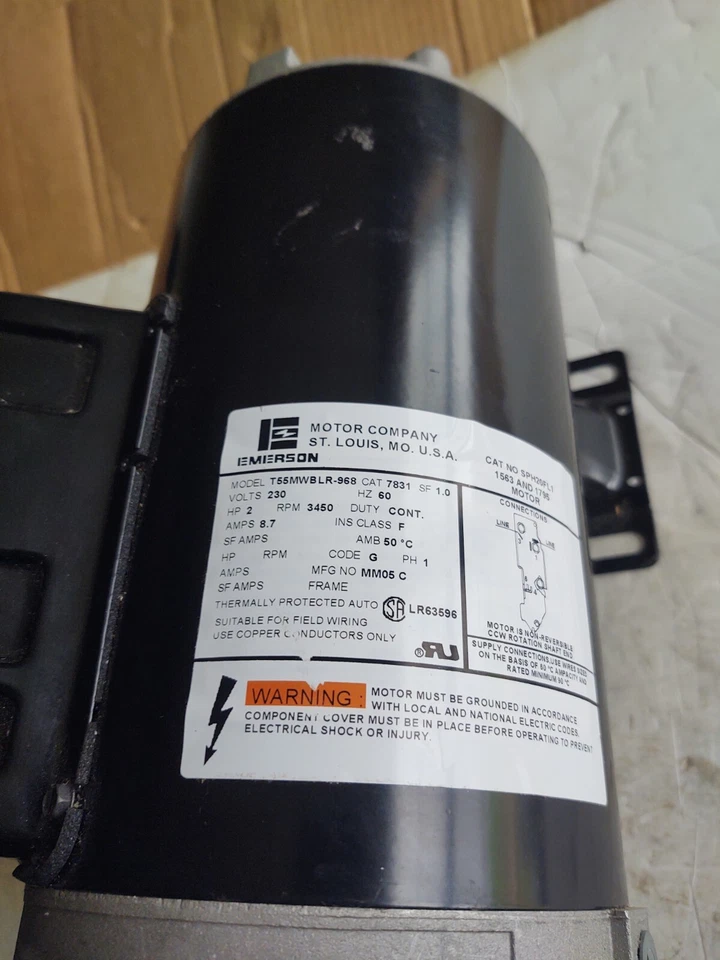 EMERSON # SPH20FL1 (5238-79) / 2 马力,1 PH 230 V,3450 RPM,48 Y 框架 SPA 发动机。 — 第 1/4 张图片