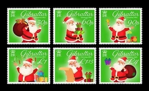 Gibraltar 2021 Father christmas noel santa claus gift red green 6v mnh - Picture 1 of 1