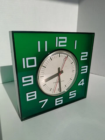 Vintage Lucite Green Wall Clock General Electric Square Retro 60's MCM Cover