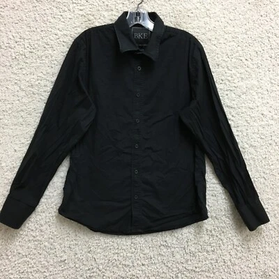 Camisa masculina manga longa fivela BKE botão para cima adulto média preta ajuste contorno M - Imagem 1 de 4