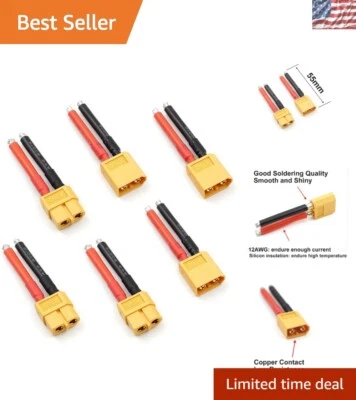 High-Performance XT60 Plug Connectors Set with 12AWG Copper Wire for RC Use - Image 1 of 4
