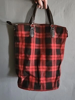 Bolso de Mano Vintage Años 50 A Cuadros Cierre con Cremallera Asas de Cuero Negro  Foto 1 de 4