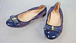 Cole Haan Ballerina Flats Navy Blue Snakeskin Cap Toe Pumps Shoes Bow UK 4