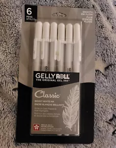 6 Sakura White Gelly Roll Gel Pens Classic White Medium & Bold Tip Ink Pen Set - Picture 1 of 3