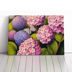 Hydrangea Flower Canvas Wall Art Print Framed Picture Decor Living Room Bedroom - Picture 1 of 5