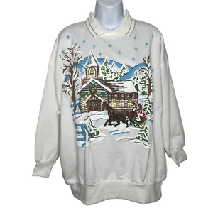 Sudadera de Colección Años 90 Haband Pintura Puff Blanca Navidad Invierno Iglesia Talla 2X - Imagen 1 de 8