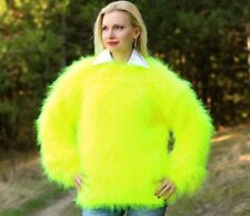 SUPERTANYA neon yellow sweater hand knit fuzzy mohair soft fluffy thick jumper