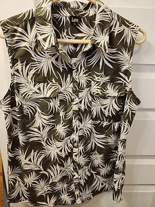 Lee Womens XL Dark Green Botanical Fern Print Button Up Sleeveless Blouse - Picture 1 of 6