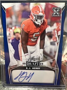🔥KJ Henry 2023 Leaf Draft BLUE SP Auto XRC SP #BA-KJH Clemson Commanders - Picture 1 of 2