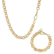 Luxury Gold 18K GF 12mm Diamond Cut Pattern Belcher Chain and Bracelet with Albe