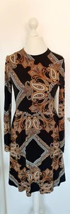 Kleid Stoffkleid orsay schwarz weiß braun Muster Größe S M Jerseykleid knielang - Bild 1 von 13