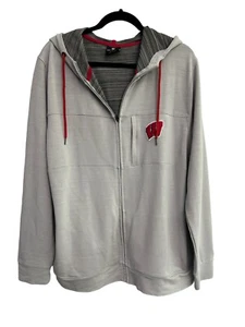 Wisconsin Badger Zippered Hoodie Pale Gray Colosseum Brand Men’s Size Large - Picture 1 of 6