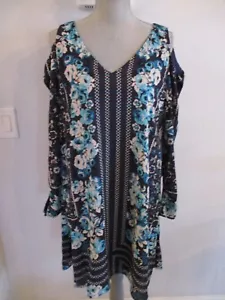 NUEVO VESTIDO LUXOLOGY BLUE ESTAMPADO HOMBRO FRÍO MANGA ABIERTA FORRADO CON ESCOTE EN V - Imagen 1 de 10