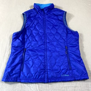 LL Bean Vest Womens Medium Petite Blue Reversible Quilted Full Zip Lightweight - Picture 1 of 9