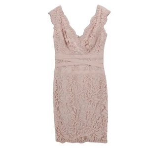 TADASHI SHOJI Embroidered Lace V-Neck Dress Pink Nude Blush Size 2 - Picture 1 of 7