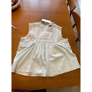 Camicetta top senza maniche Calypso St Barth donna XL blu chiaro con volant nuova con etichette - Foto 1 di 6
