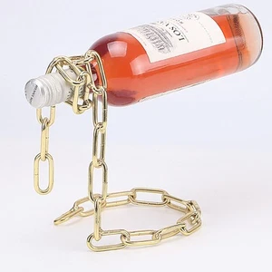 Novelty Magic Wine Bottle Holder Floating Steel Link Chain Wine Bottle Rack/H... - Picture 1 of 7