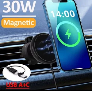 Uchwyt na telefon komórkowy Auto MagSafe Ładowarka iPhone Samsung, kabel, magnes, 30W, USB-C - Zdjęcie 1 z 6