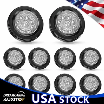 2" 10x redondas 9 luzes LED lâmpadas laterais marcadoras brancas com ilhó preto para caminhão UTV - Imagem 1 de 4