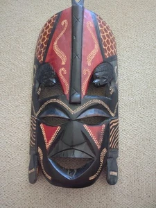 Kenya Wedding Friendship Wooden Mask Tribal African Decor 12" Inch Hand Crafted - Picture 1 of 5
