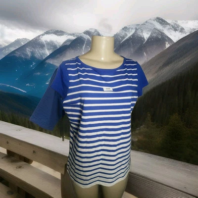 Camiseta a Rayas Liz Claiborne Top Azul Blanco Mangas Pullover Top Mediana  Foto 1 de 4