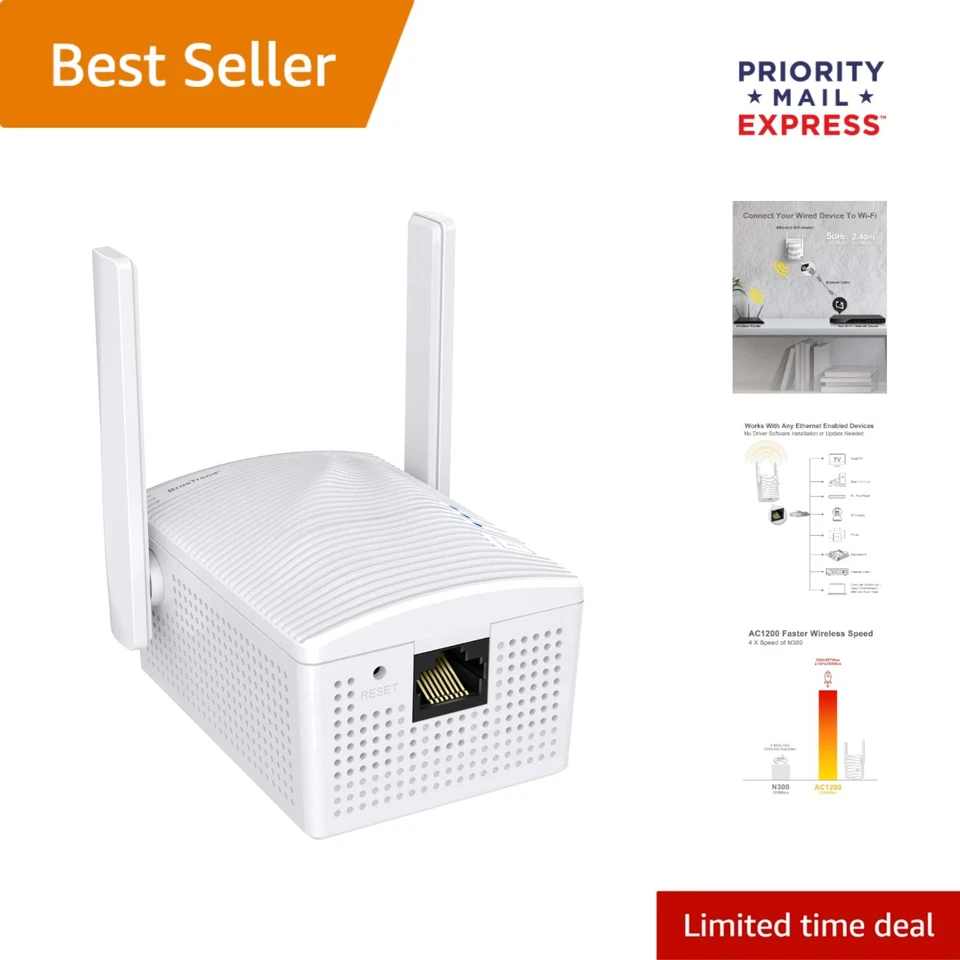 Universal AC1200 WiFi to Ethernet Adapter with Adjustable Antennas - Easy Setup - Image 1 of 4