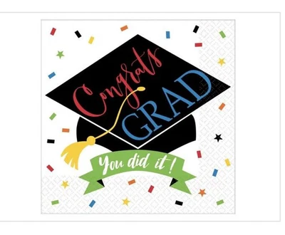 Graduation 2-Ply Paper Beverage Napkins 5 X 5 100% Done Pack of 125 - Image 1 of 3