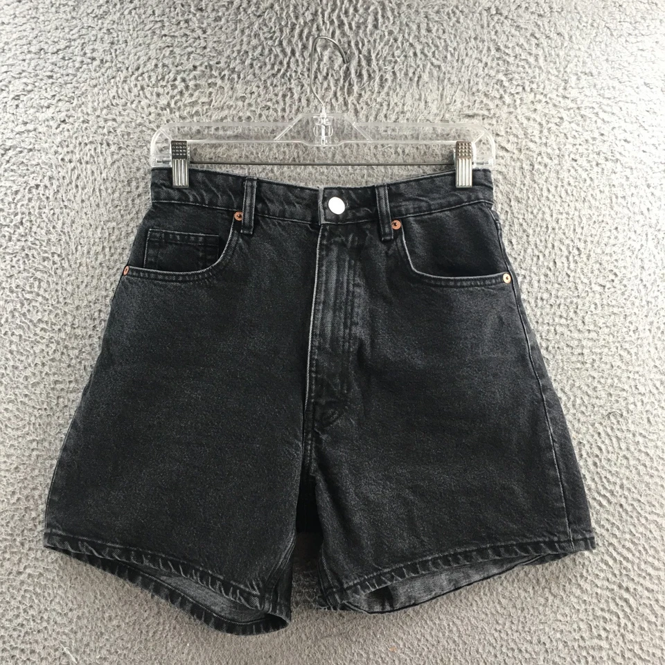Pantalones Cortos Zara Para Mujer 6 Negros Algodón Tiro Alto Denim Algodón Cremallera Mosca Botón Frontal Foto 1 de 4