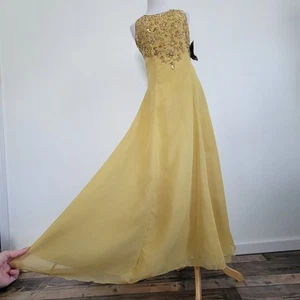 Landmark Women's Sz S Yellow Beaded Ball Gown Formal Party Dress Beaded Chiffon  - Picture 1 of 11