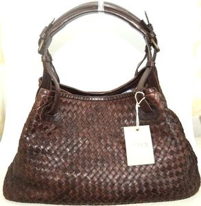 VALENTINA BROWN HAND WOVEN AUTHENTIC ITALIAN LEATHER TOTE HANDBAG SHOULDER PURSE - Picture 1 of 8