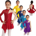 Kids Girls Mesh Splice Gymnastics Dress Rhinestone Ballet Dance Leotard Costume